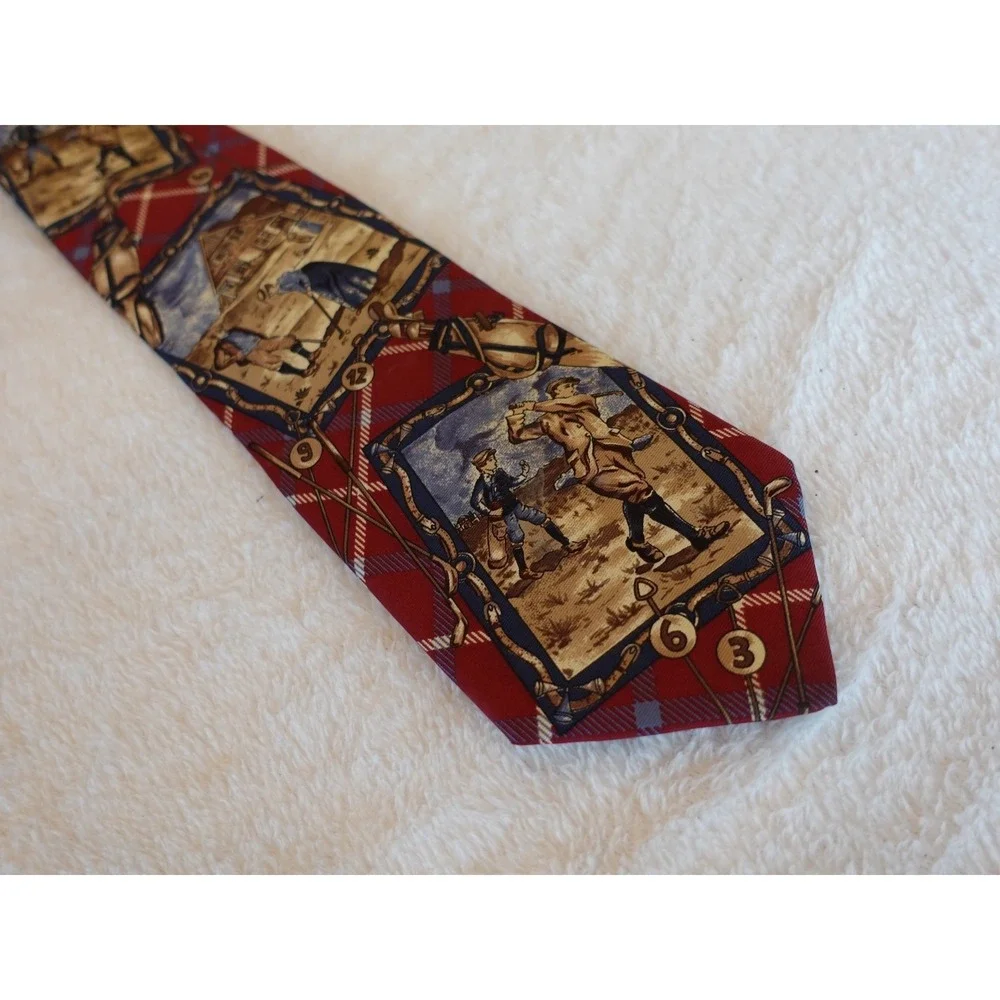 WOODWARD Men's Tie Silk Golf Sport Red‎ Blue 90s Vintage Necktie Bagger Plaid